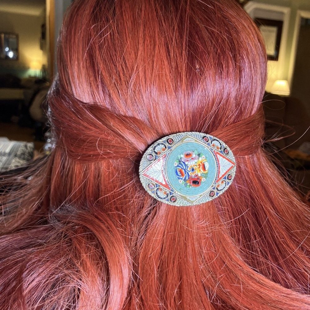 One Of A Kind Micro-mosaic Hair Barrette Or Broach  Antique
